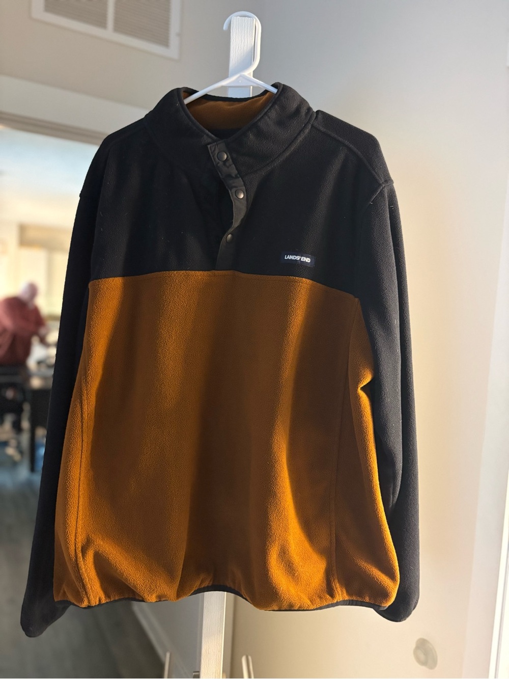 Lands' End Men's Two-Tone Black and Brown Zip-Up Fleece Pullover